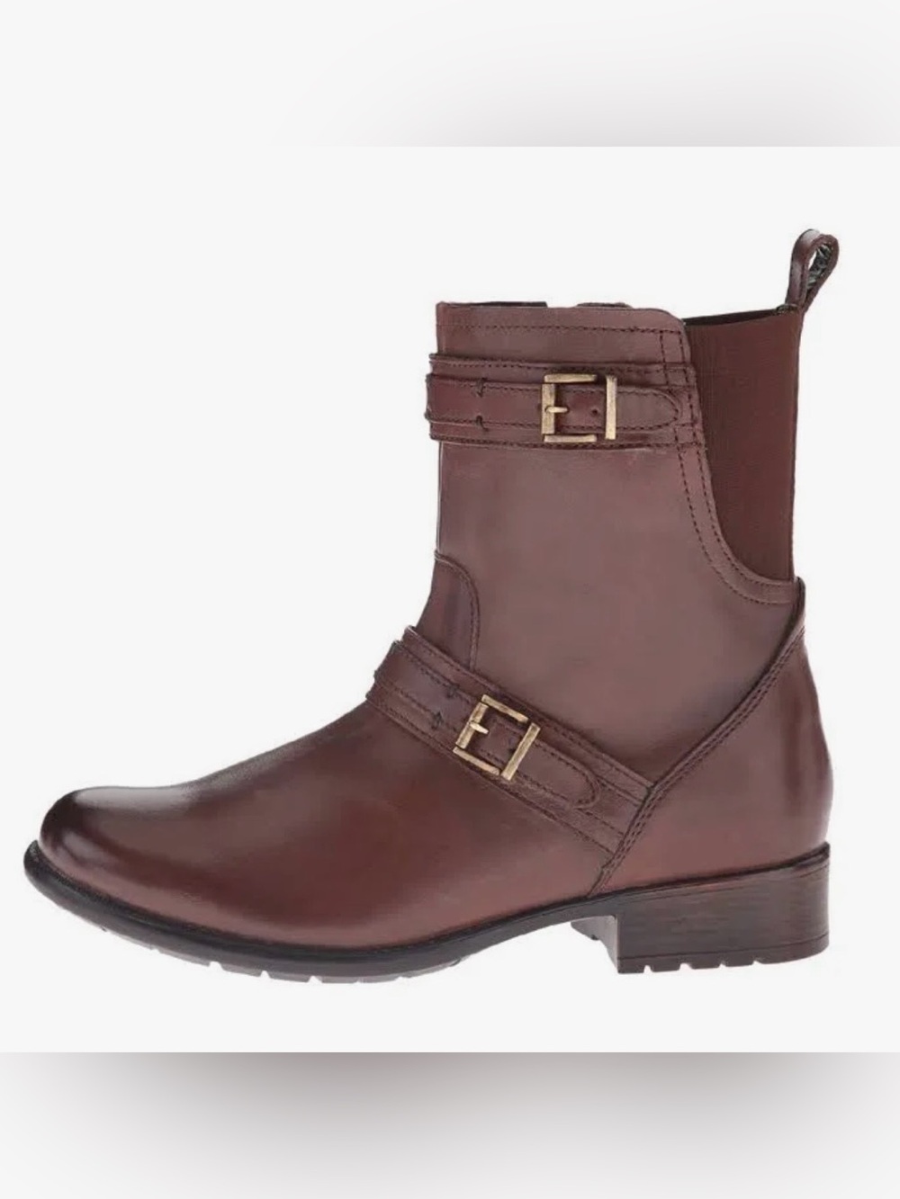 Clarks Plaza City Brown Leather Moto Buckle Boots Mid Calf LIKE NEW Size 7